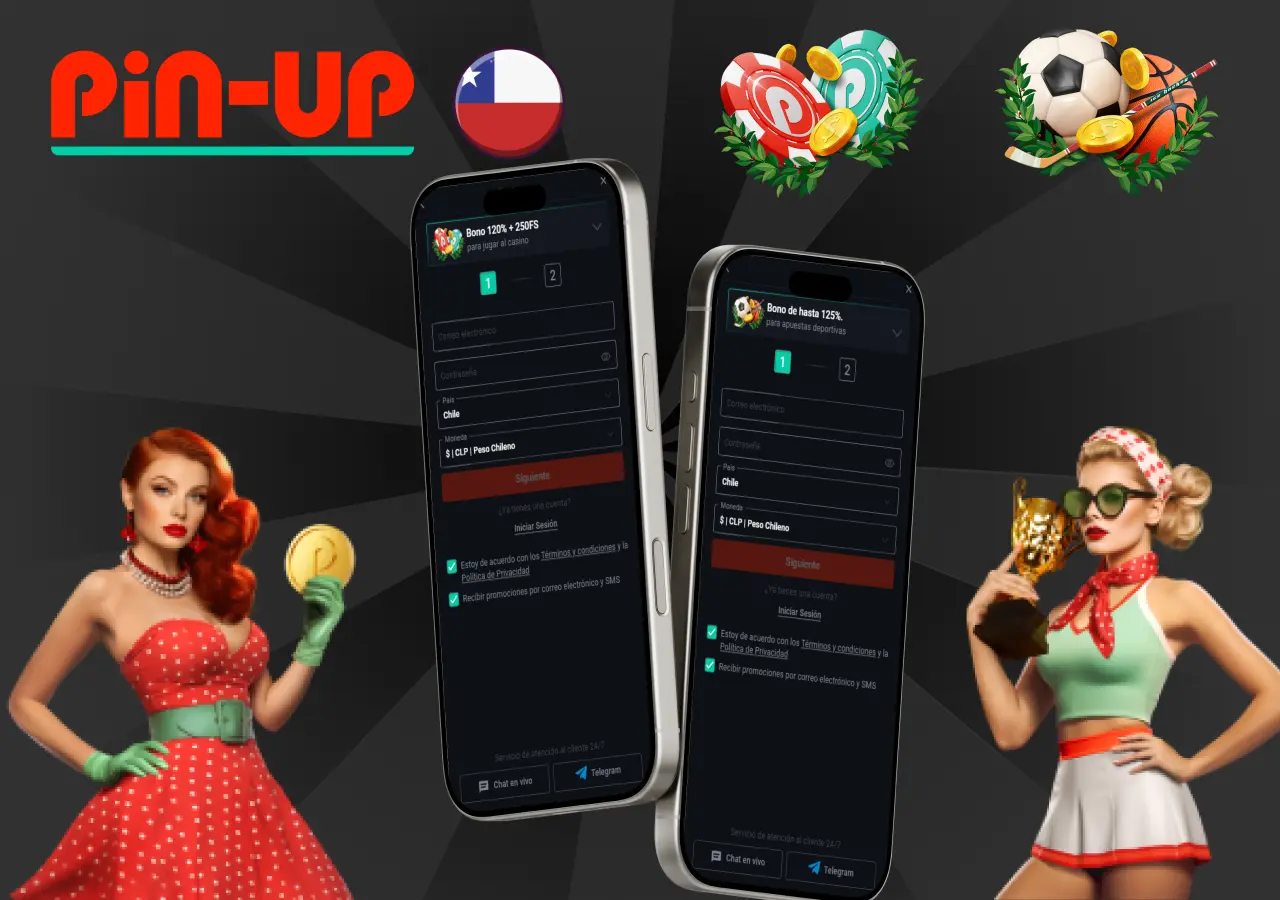 Proceso de registro en Pin-Up Chile para recibir un bono de bienvenida de hasta 120%